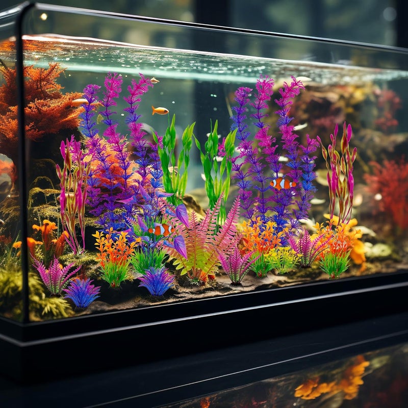 Ameliade Fish Tank Artificial Plastic Plants Decorations Large Aquarium Decor Betta Goldfish Tank Accessories Fish Bowl Ornaments（Colorful） - Image 4